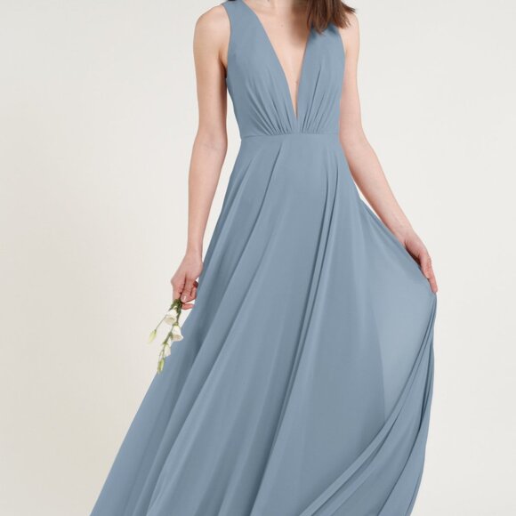 NWT Jenny Yoo Ryan Floor Length Chiffon Bridesmaid Dress. Blue Bell. Size 8 - Picture 1 of 4